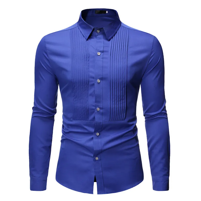 Casual shirts voor heren Royal Blue Wedding Tuxedo Shirt Men Brand Fashion Slim Fit lange mouw heren Draai Shirts Business Casual Chemise Homme 230505