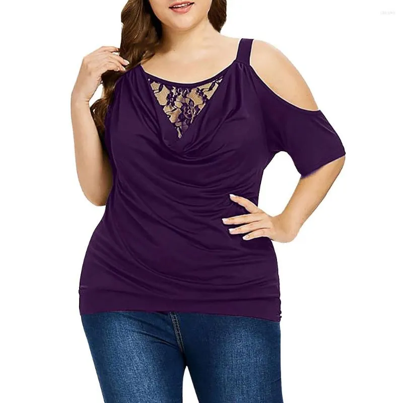 Blusas femininas de tamanho grande mulheres sexy blusa de renda para verão casual solto ombro frio de vinho roxo camisa preta