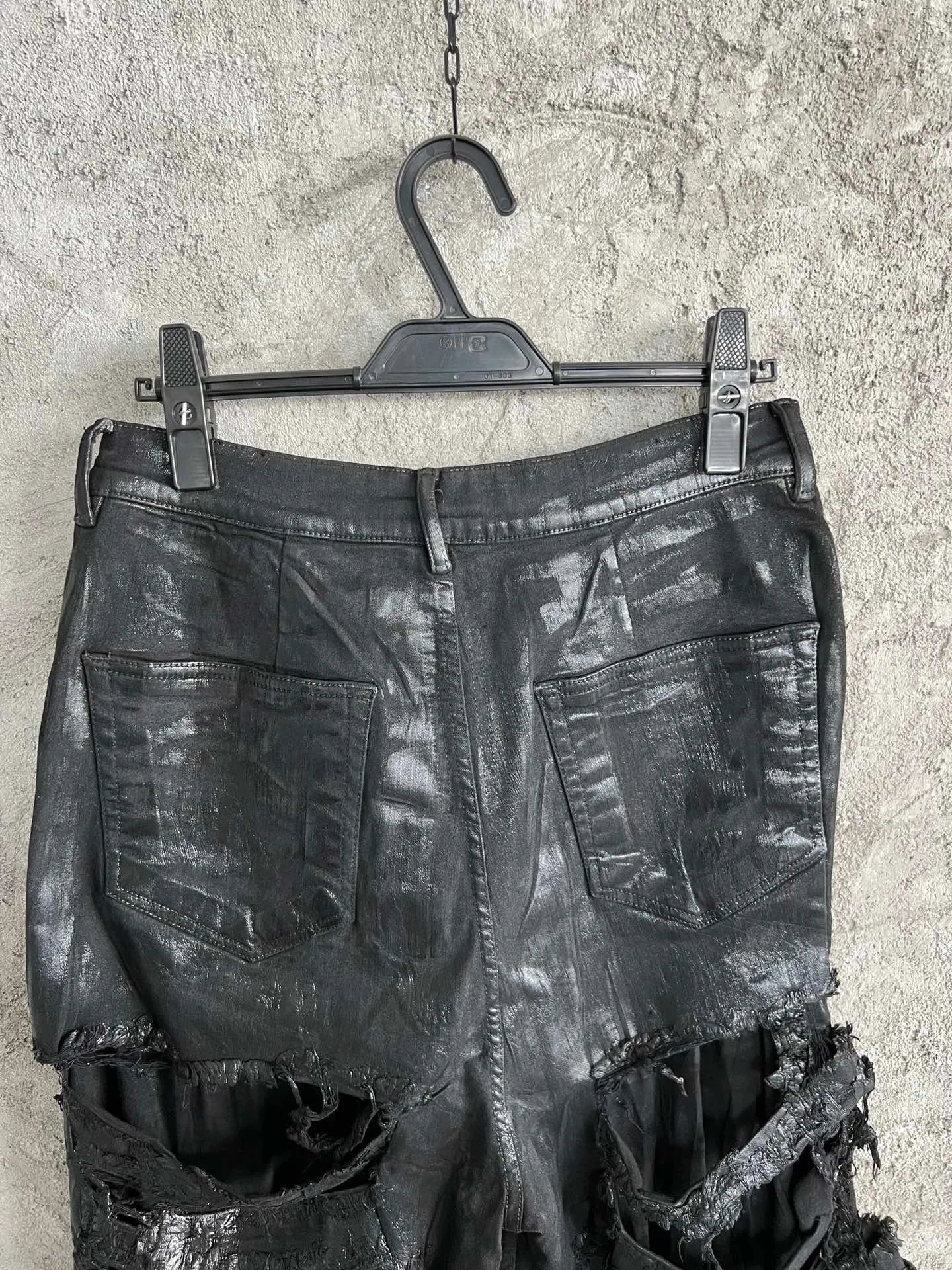 Super Distressed Wax Black Stacked Jeans Mens Style 230504 Super Distressed Wax Black Stacked Jeans Mens Style 230504