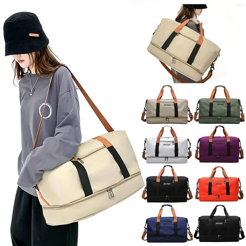 Mochilas escolares de gran capacidad, bolsa de lona de nailon de Color, impermeable, deportes, separación húmeda, equipaje de fin de semana para gimnasio con ruedas