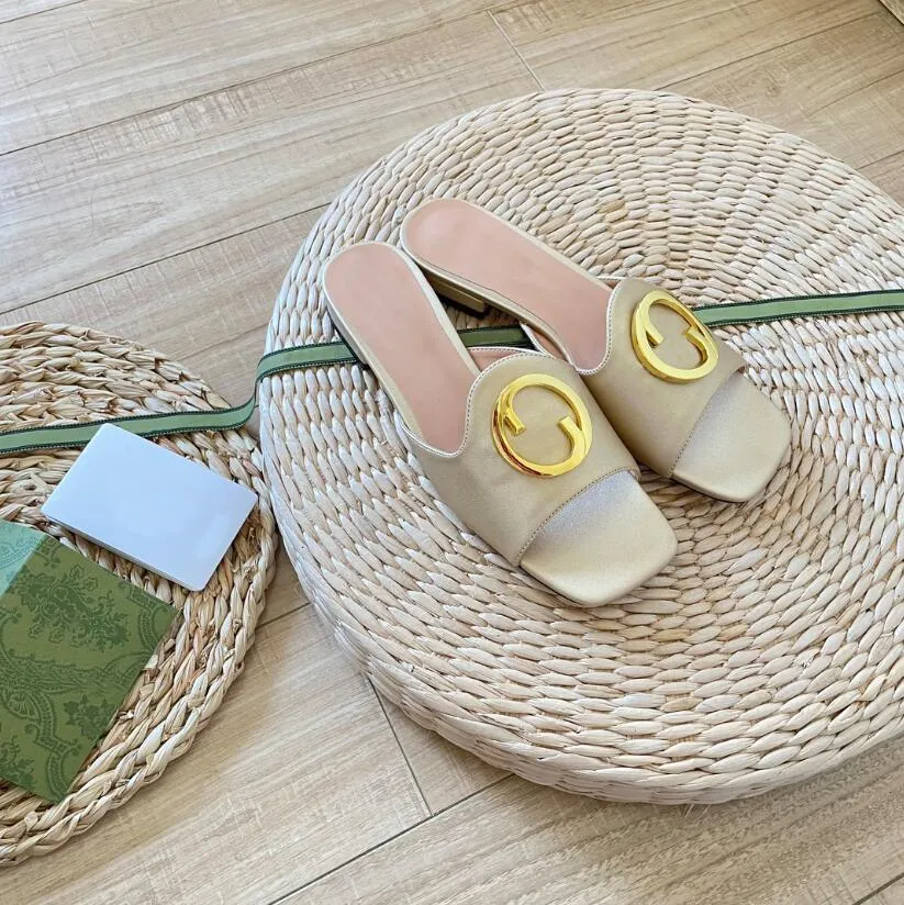 High End Leather Womens Sandals Designer Low Heel Non Slip Gold