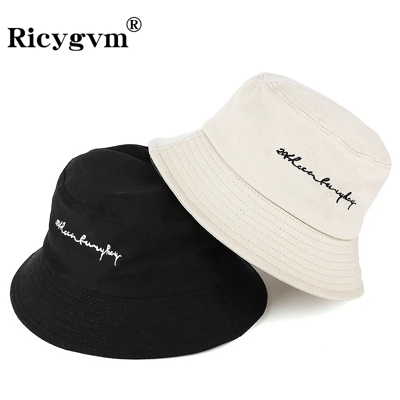 Wide Brim Hats Bucket Embroidery Letters Fisherman For Women Men Fashion Soild Color Cotton Couple Outdoor Visors Sun Hiphop Gorras 230504