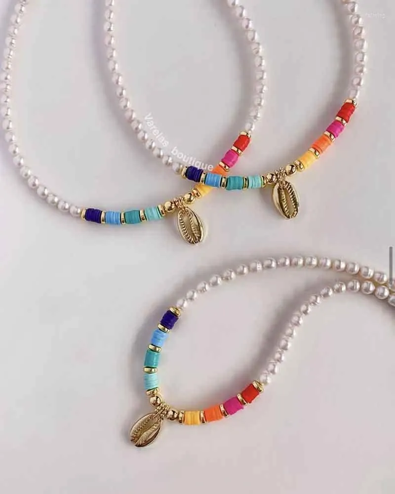 Choker Europe And United States Light Luxury Baroque Wind Necklace Colorful Soft Ceramics Beads Golden Shell Drop