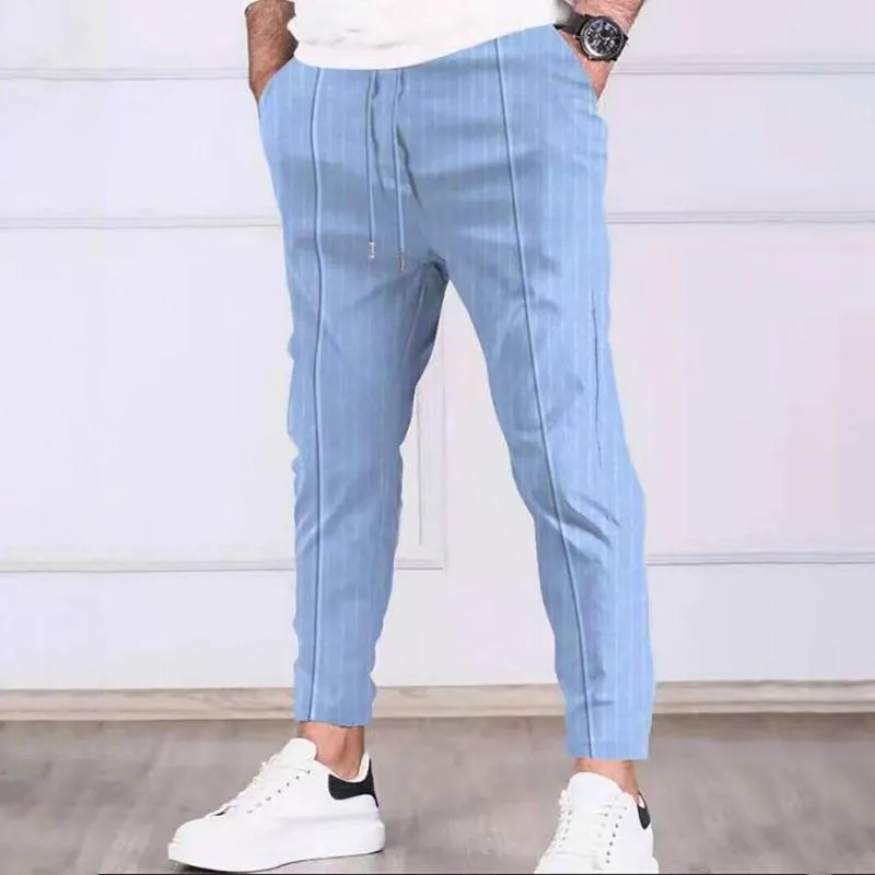 Calça masculina masculina calça de linho de algodão cintura elástica de cor sólida pernas retas de verão pantalones de verão