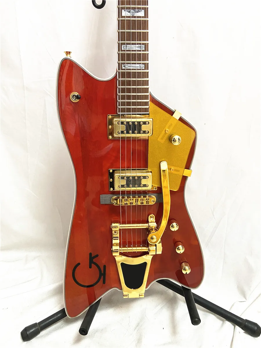 Guitare électrique à bascule Red Jazz édition Grets personnalisée avec accessoires dorés