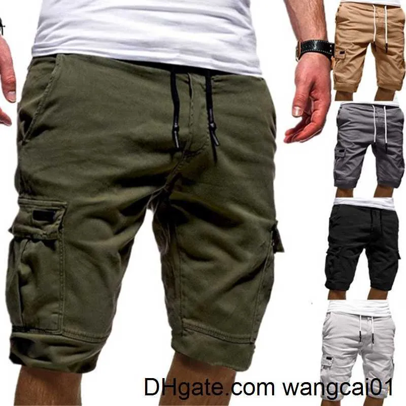 wangcai01 Pantalones cortos para hombres Pantalones cortos para hombres Pantalones cortos de carga verdes Bermudas de verano Ma Bolsillos con solapa Pantalones cortos para correr Pantalones cortos informales del ejército de trabajo Bermudas tácticas