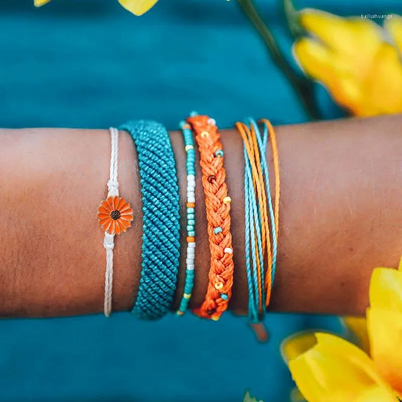 Pulseras con dijes, conjunto bohemio ajustable a prueba de agua, pulsera de cuerda trenzada hecha a mano, regalos de joyería para mujeres, adolescentes y niñas