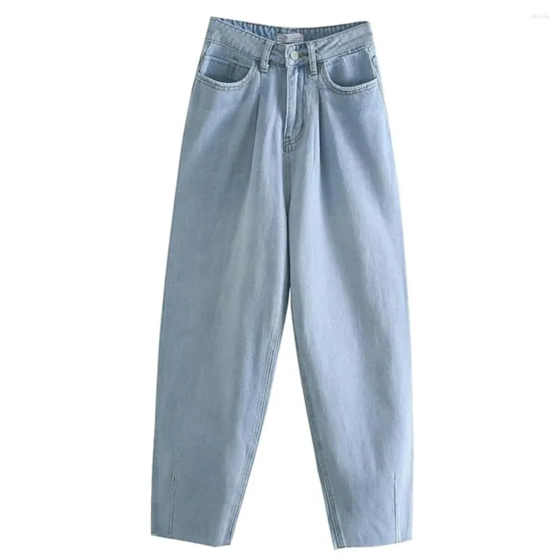 Kvinnors jeans maxdutti denim byxor kvinnor amerikansk vintage mamma tvättade veckade höga wasit löst rädisa