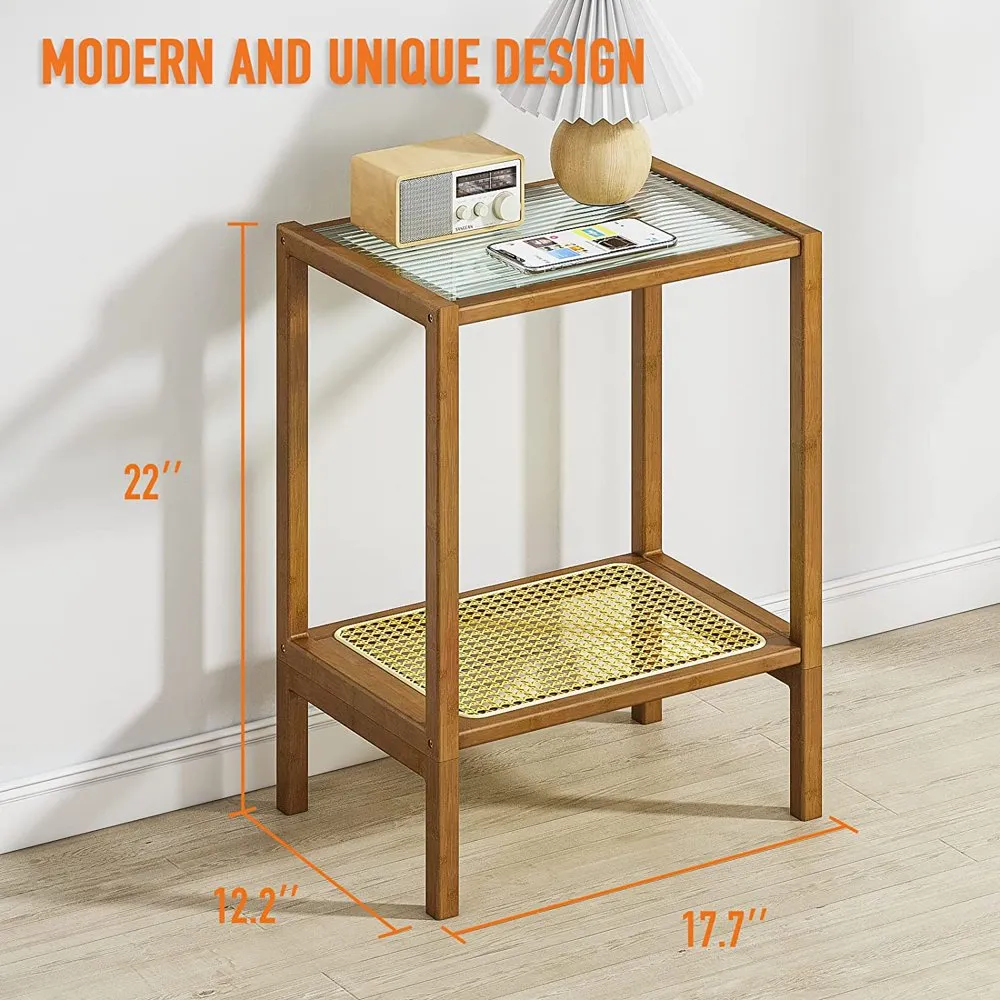 Rattan end table with outlet storage