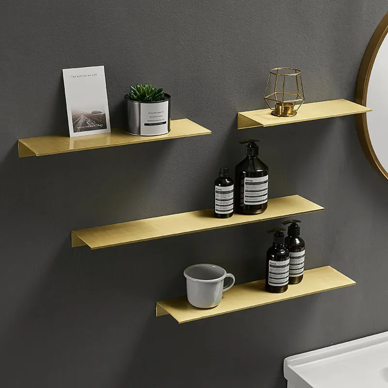 Bathroom Shelves Brushed Gold Black White Bathroom Storage Rack 30-50cm Modern Bathroom Shelves Kitchen Wall Shelf Home Accessories 230504