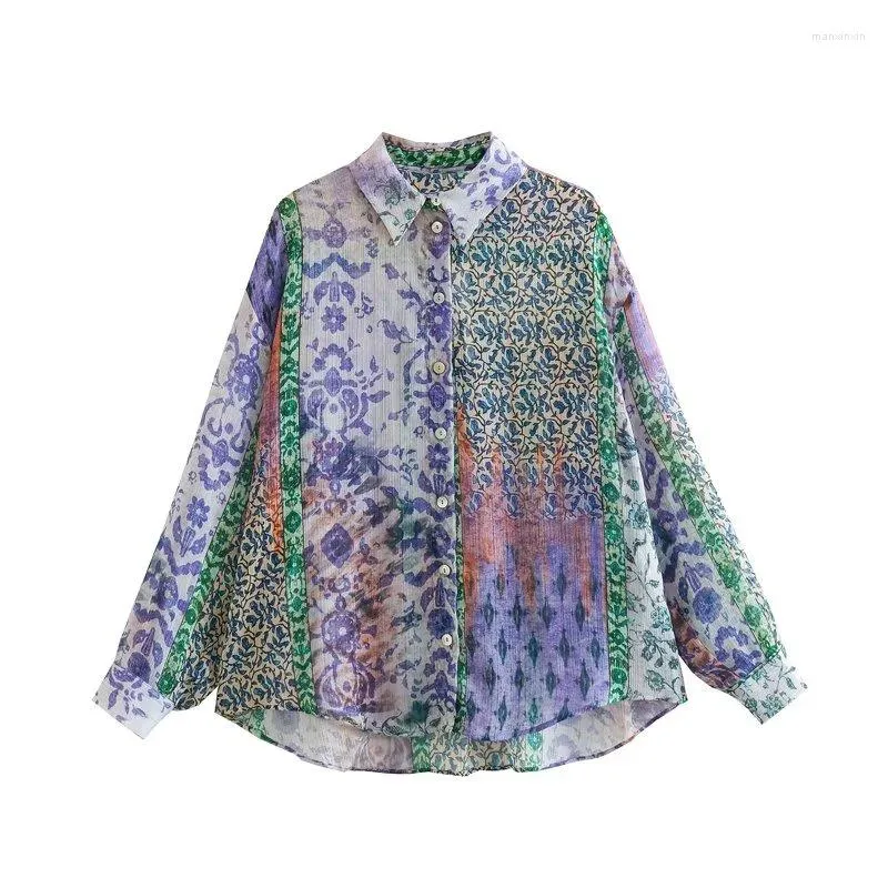 Women's Blouses VANOVICH Europe And America Style 2023 Spring Fashion Casual Single-breasted Loose Patchwork Printed Women Temperament