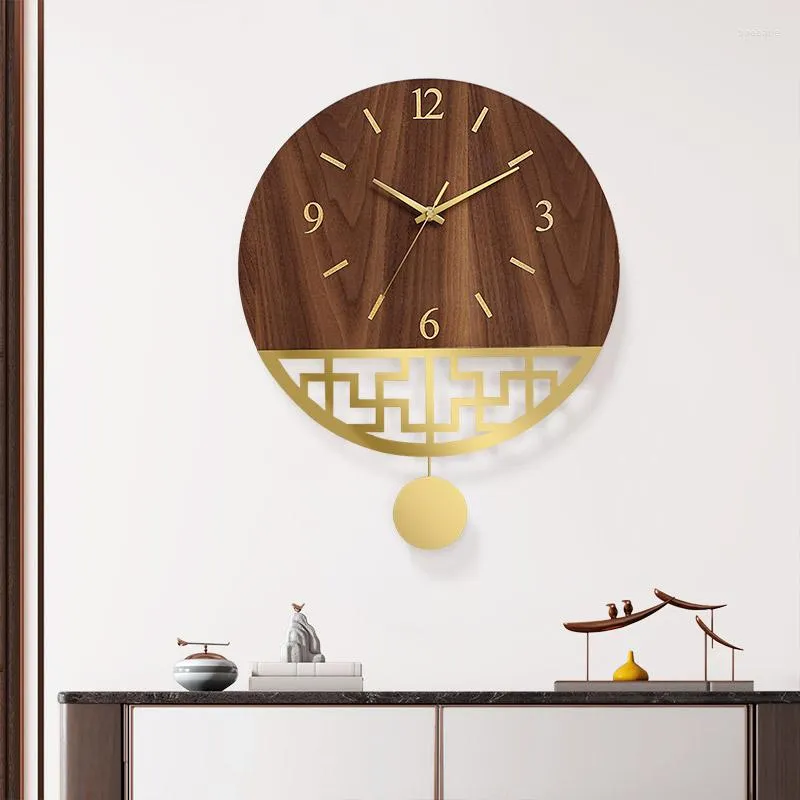 Orologi da parete Orologio a pendolo creativo Arte del legno Soggiorno cinese Silenzioso Orologio da parete Orologi Home Decor 60wcS