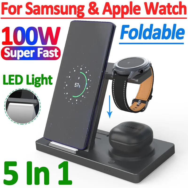 5 In 1 100W Wireless Charger Stand For IPhone 14 13 12 11 Apple