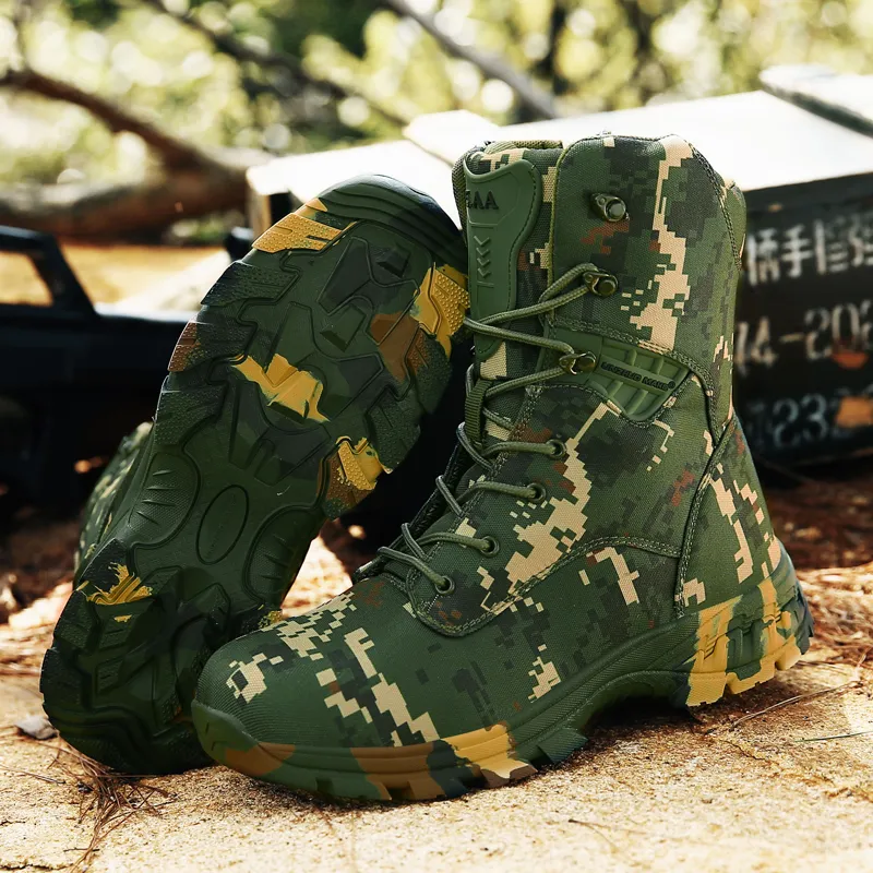 2023 Taktische Armee Männer Stiefel Camouflage Military Herren Sicherheitsschuhe High Top Atmungsaktive Wüstenschuhe Herren Kampfstiefel