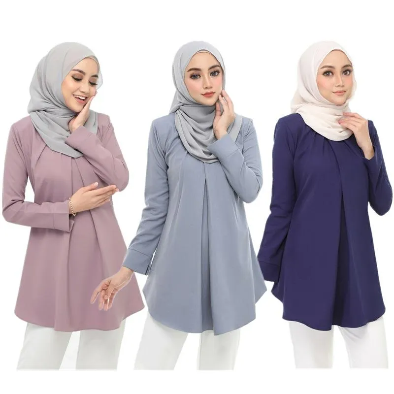 T-Shirt 2021 Girl's Blouse Long Sleeve Casual Women Top Islamism Blouses for Muslim Women Many Colors Muslim Fashion Women