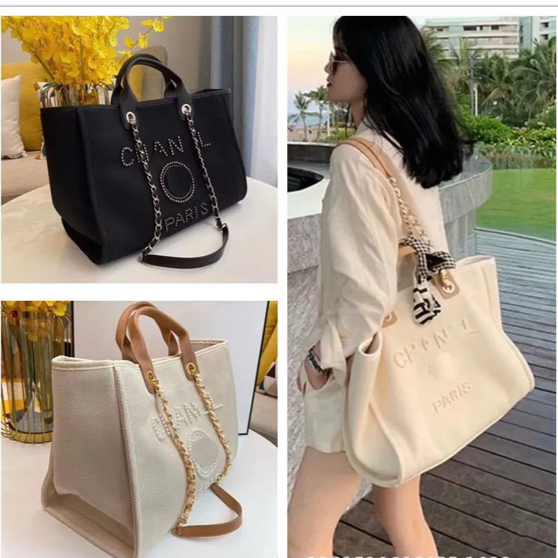 Classic Luxury Designer Beach Bags Canvas Pearl Evening Bag Portable Shopping Large Capacity Handbag Ch Women Handbags Label Backpack Ladies Satchel ch0505