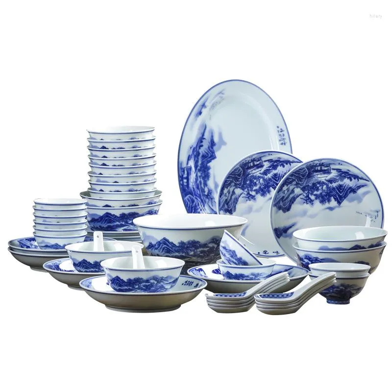 Schüsseln blau und weiß Hochtemperatur-Keramikgeschirr Geschirr Set Teile Kombination Unterglasur Home Reisschüssel