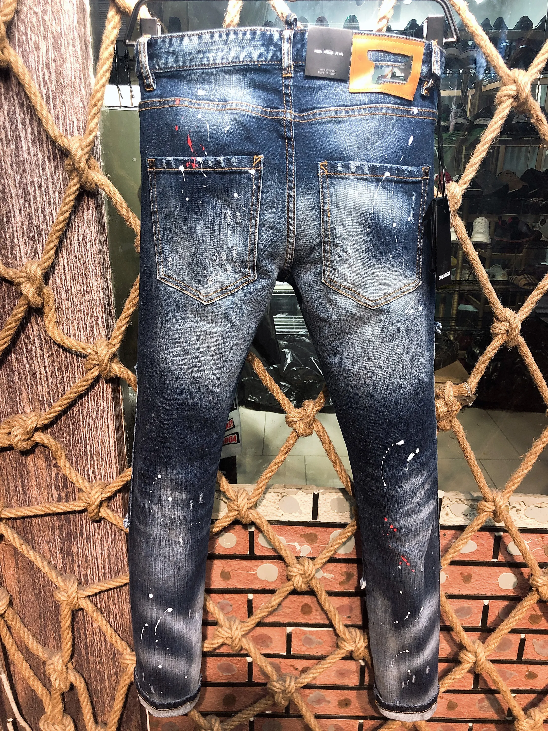 Italian fashion European and American men's casual jeans high-end washed hand polished quality optimized 96081