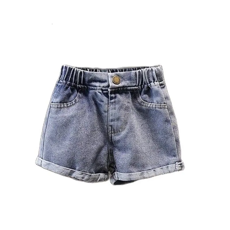 Shorts sommar jeans shorts för småbarn flickor casual barn elastisk midja denim korta byxor bomull tonårs söta blå shorts 8 12 y 230504