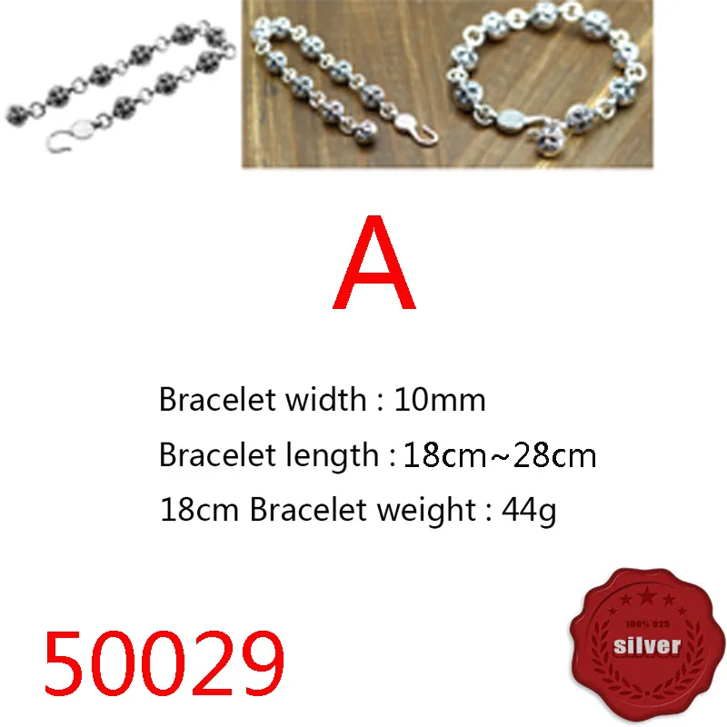 50029 Hip Hop S925 Pulseira de prata esterlina estilo punk personalizado juventude letra de flores de flor de bola ancoragem Jóias de bola Casal de acessórios populares