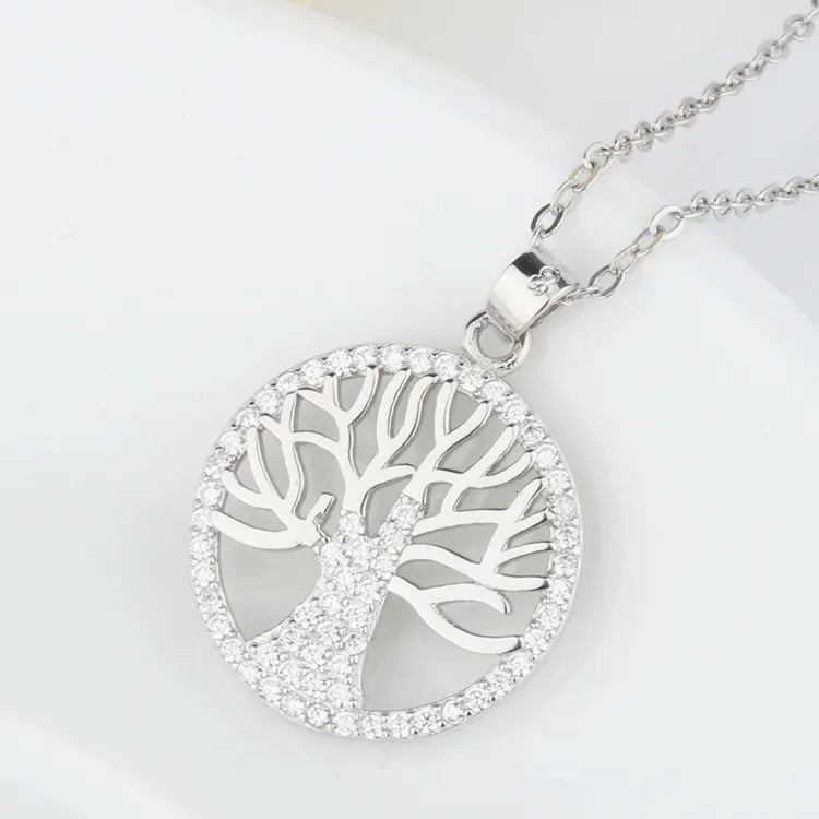 Pendant Necklaces Sterling Silver 925 White Gold Tree of Life Pendant Necklace for Women 925 Jewelry 230505