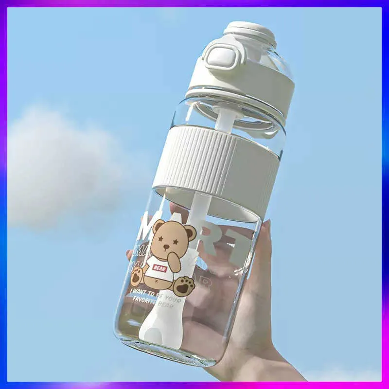 Wasserflasche Süße Wasserflaschen für Mädchen Kawaii Kürbis 1 Liter für die Schule Weiße Milchflasche Sport Fitness Plastik Trinkbecher mit Strohhalm P230324