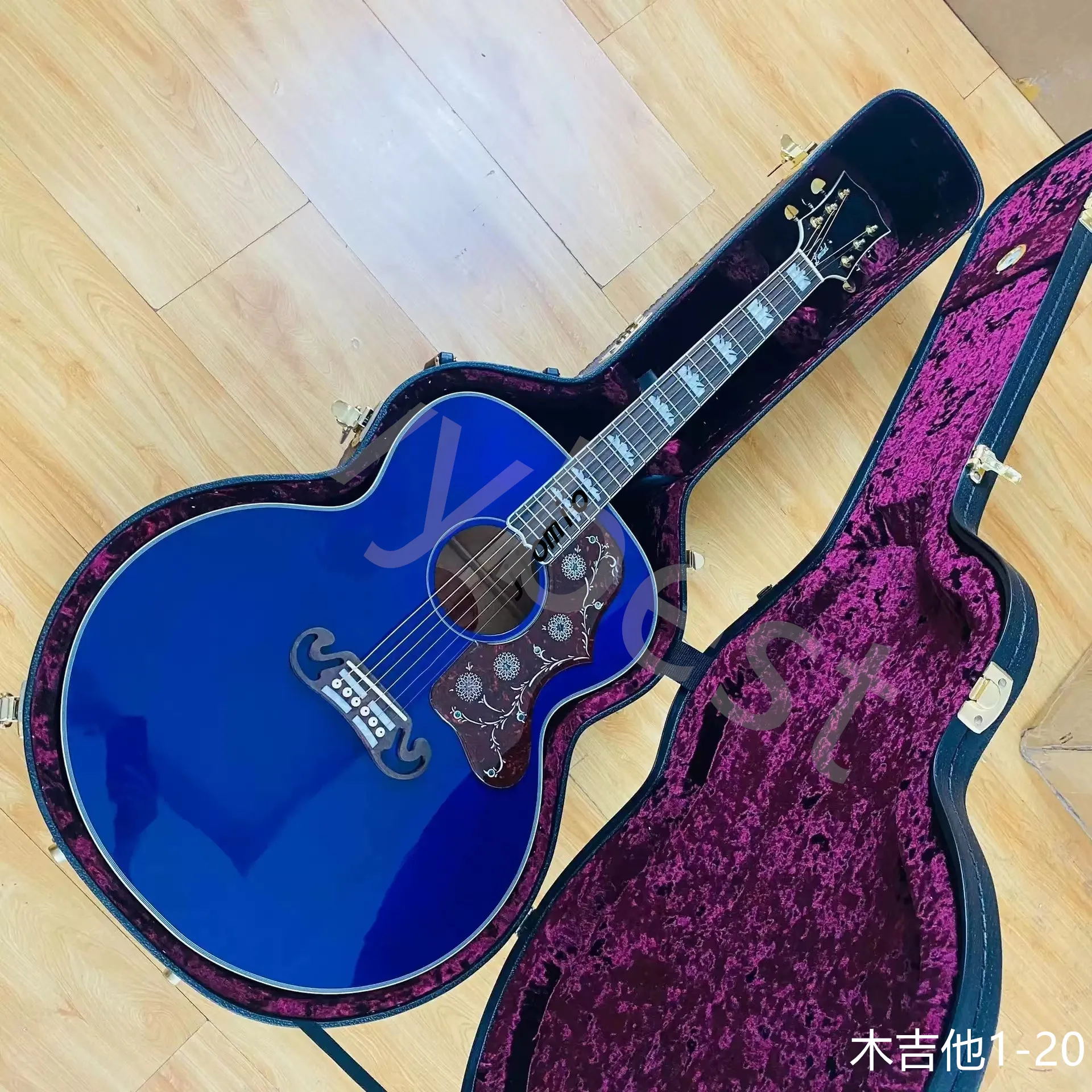 Sky Blue Bright Paint 43 Solid Wood J200 Mold Acoustic Guitar with Hard Case