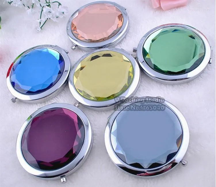 Party Favor 70 15mm Mini Make -up Mirror Wedding Gunsten en Gift Crystal Cosmetic Mirrors Pink Compact 100pcs/Lot
