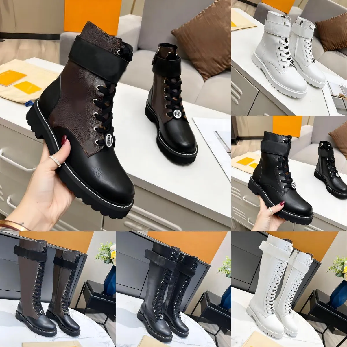Peep toe combat boots top
