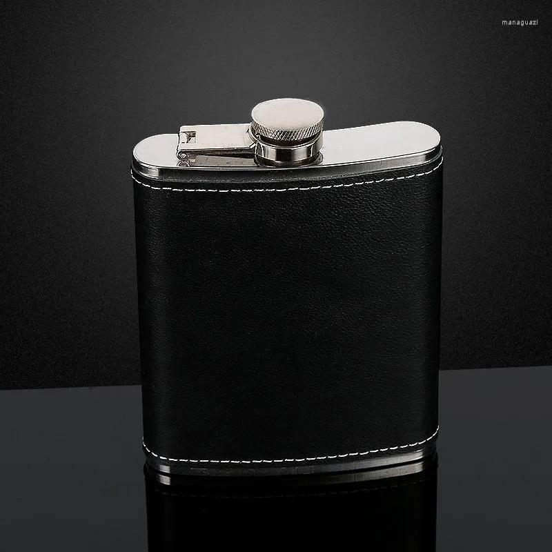 Hip Flasks Portable En Acier Inoxydable Flacon En Cuir PU En Métal Bouteille De Vin En Plein Air Russe Haut De Gamme Noir Wrap