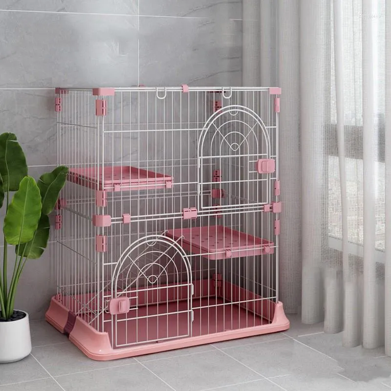 Cat Carriers 70x50x89cm Metal Wire Cage Pet Villa inkluderar 2 Abborande hyllor avtagbara Playpen Nest Kitten House med stege