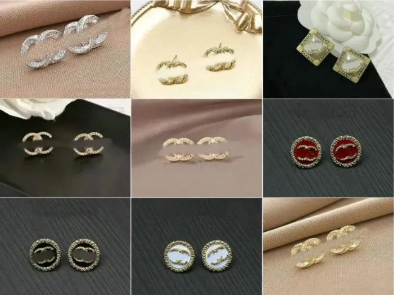 20style Designers De Luxe Lettres Stud 18K Plaqué Or 925 Argent Géométrique Femmes Cercle Cristal Strass Longue Boucle D'oreille Jewerlry