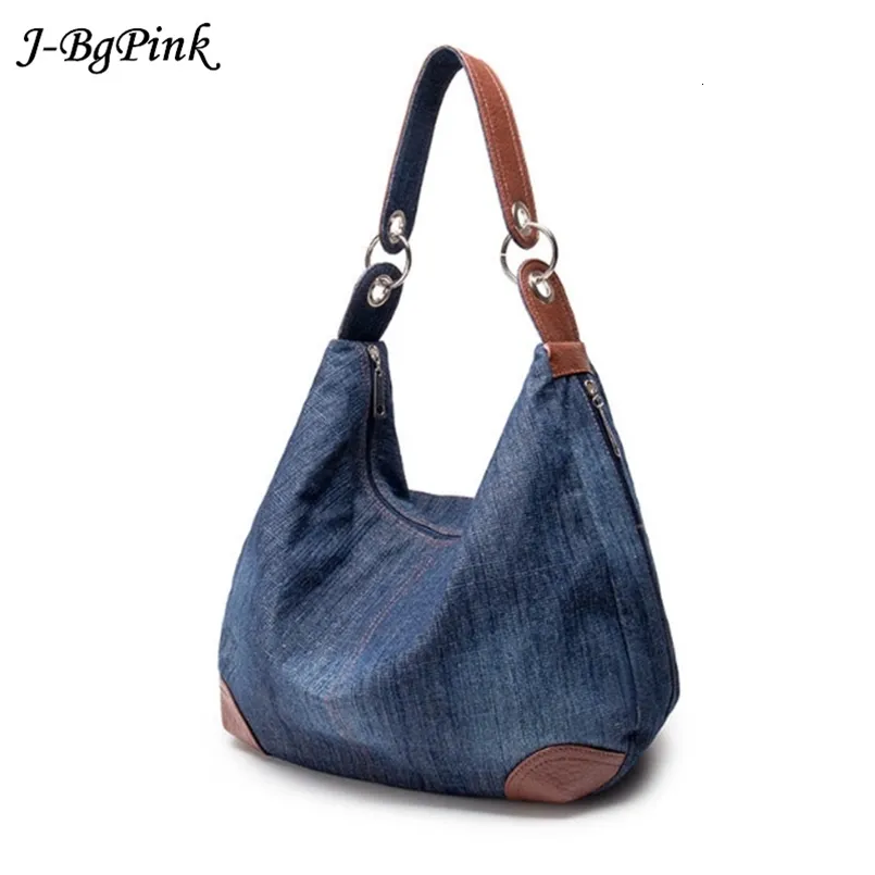 Kvällspåsar stora lyxiga damer denim handväska stor axelväska blå jeans handväska jean denim tote crossbody damer axelväska 230504