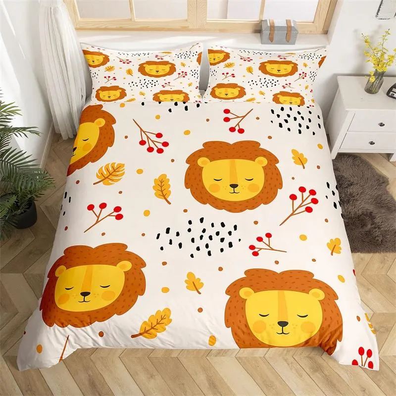 Ensembles de literie Ensemble de housse de couette Animal de bande dessinée Botanique Papillon Fleur Feuilles Couette Woodland Quilt