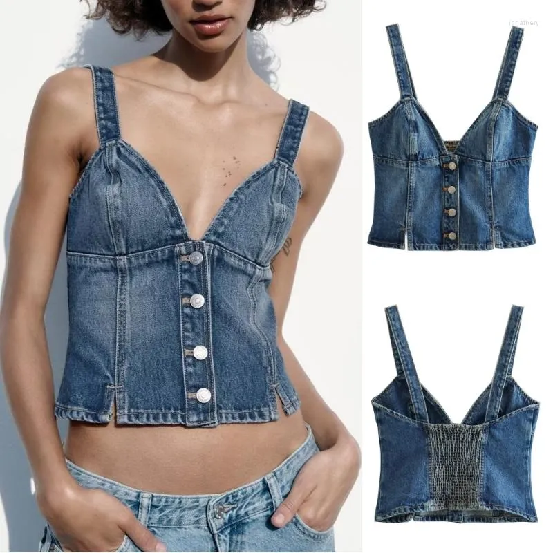 Débardeurs femme printemps et été fille Sexy Corset Style simple boutonnage Denim gilet sangle bustier tubulaire veste femme