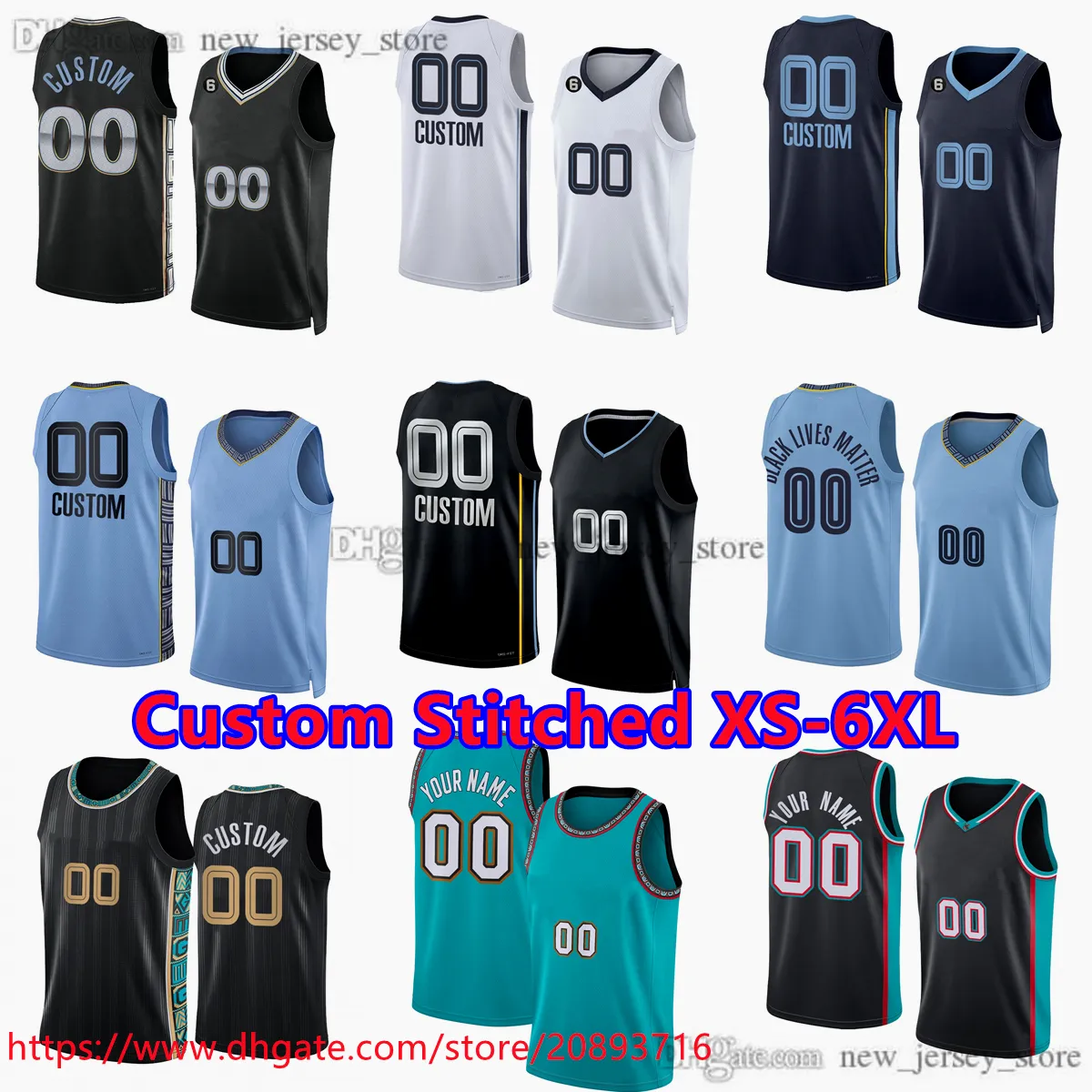 Custom costura xs-6xl Jersey de basquete 12 Jamorant 13 Jarenjackson Jr.