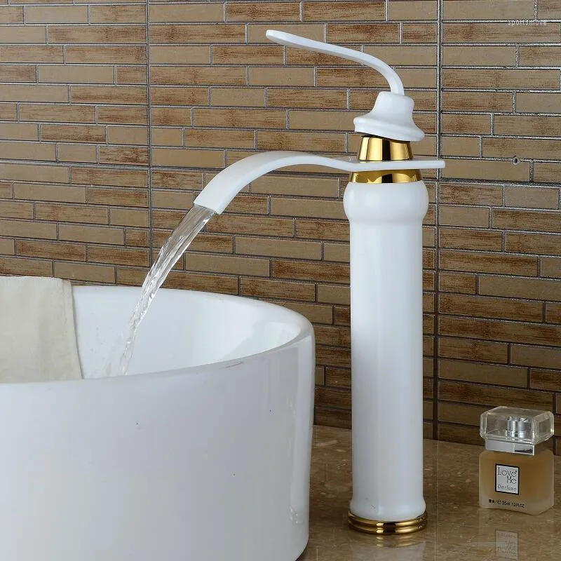 Badkamer wastafel kranen bassin kraan wit en goud met een enkele handgat kraan grifo lavabo wassen koude waterval