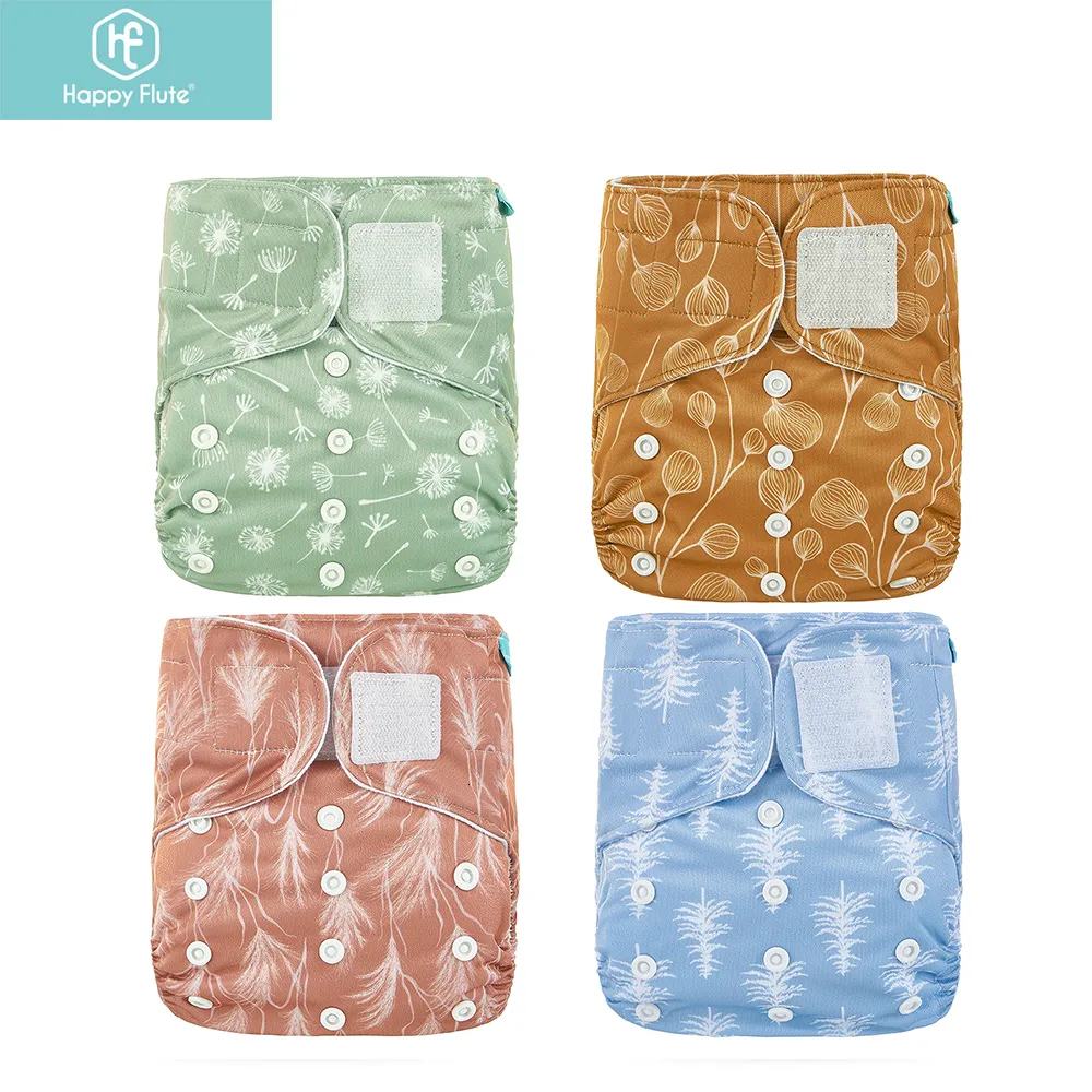 Pañales de tela Happyflute OS Pañal de bolsillo 4pcSet Lavable Reutilizable Absorbente Ecológico Pañal Estampado Ajustable Cubierta de pañal para bebé 230504