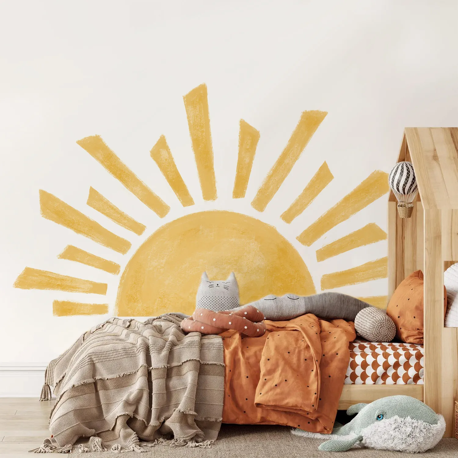 Sfondi Mezzo sole Decallo da parati Sunshine adesivi da parete in vinile Boho Nursery Baby Room Adesivi da parete autoadesiva decorazione per la casa 230505