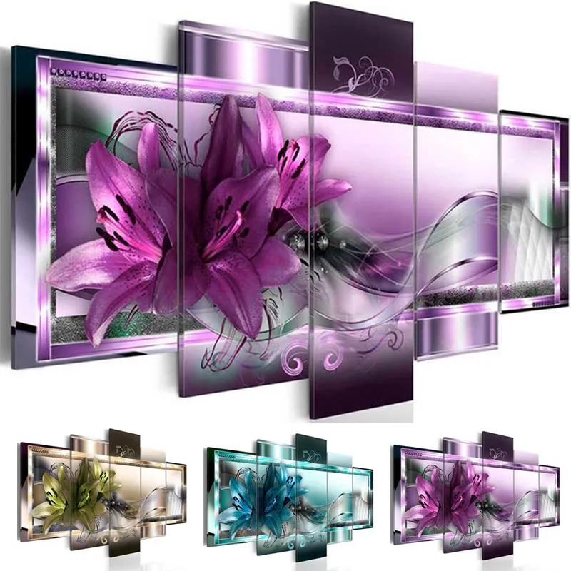 Stitch 5stcs Volledige vierkante/ronde boor 5D DIY Diamond schilderij "Lily Flower" Multipicture Combinatie 3D Borduurwerk 5D Home Decor