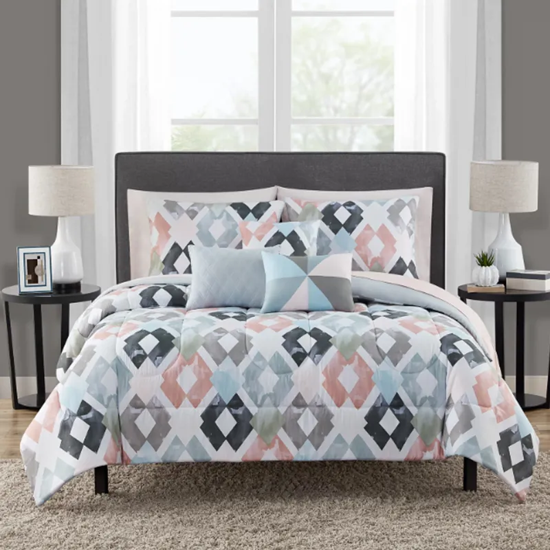 Pink And Teal Diamond Madison Park Comforter Sets With 3 Pillows And Bag  Mainstays 230504 From Hu10, $27.22
