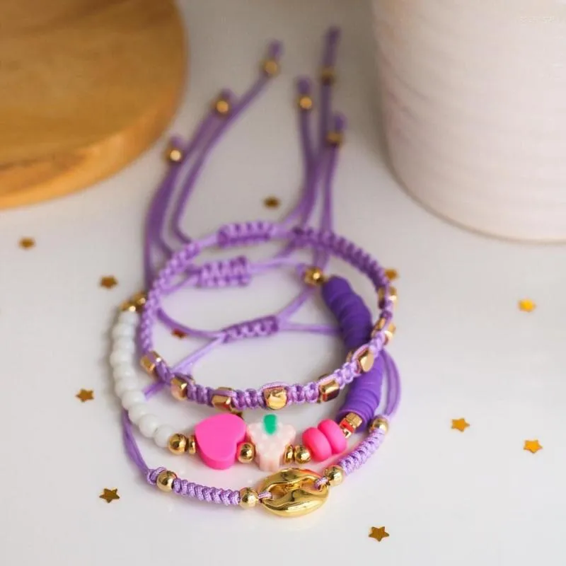 Strand KKBEAD, conjunto de pulseras de hilo púrpura, pulsera trenzada hecha a mano para mujer, joyería de diseñador, regalo, accesorios para niñas