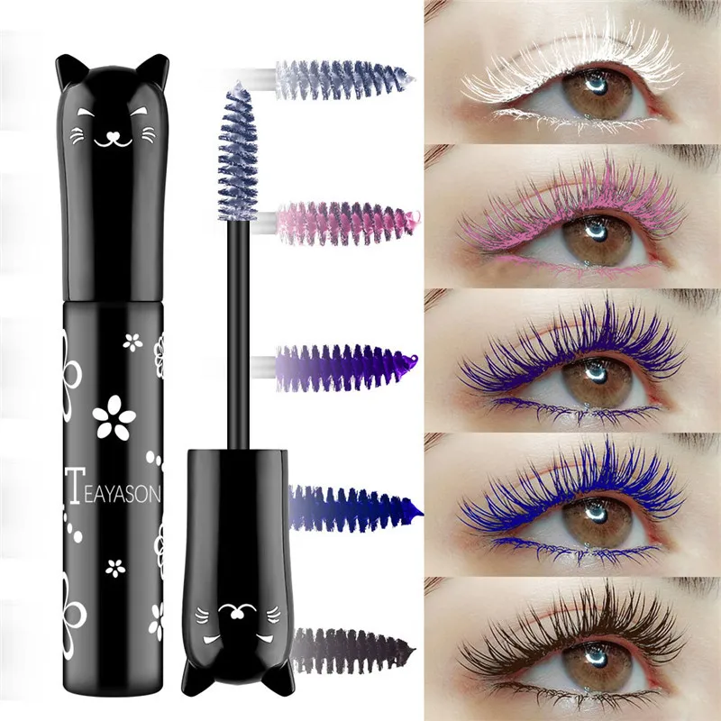 Mascara coloré TEAYASON 6 couleurs bleu violet rose blanc pigment imperméable longue durée 4D mascara pour cils en fibre de soie