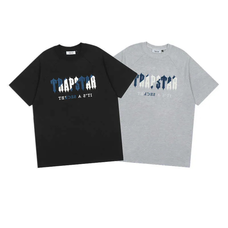 デザイナーファッション衣類 Tシャツ Tシャツ夏新 Trapstar 青白タオル刺繍ハイストリートルーズカジュアル Tシャツ男性女性カップル半袖