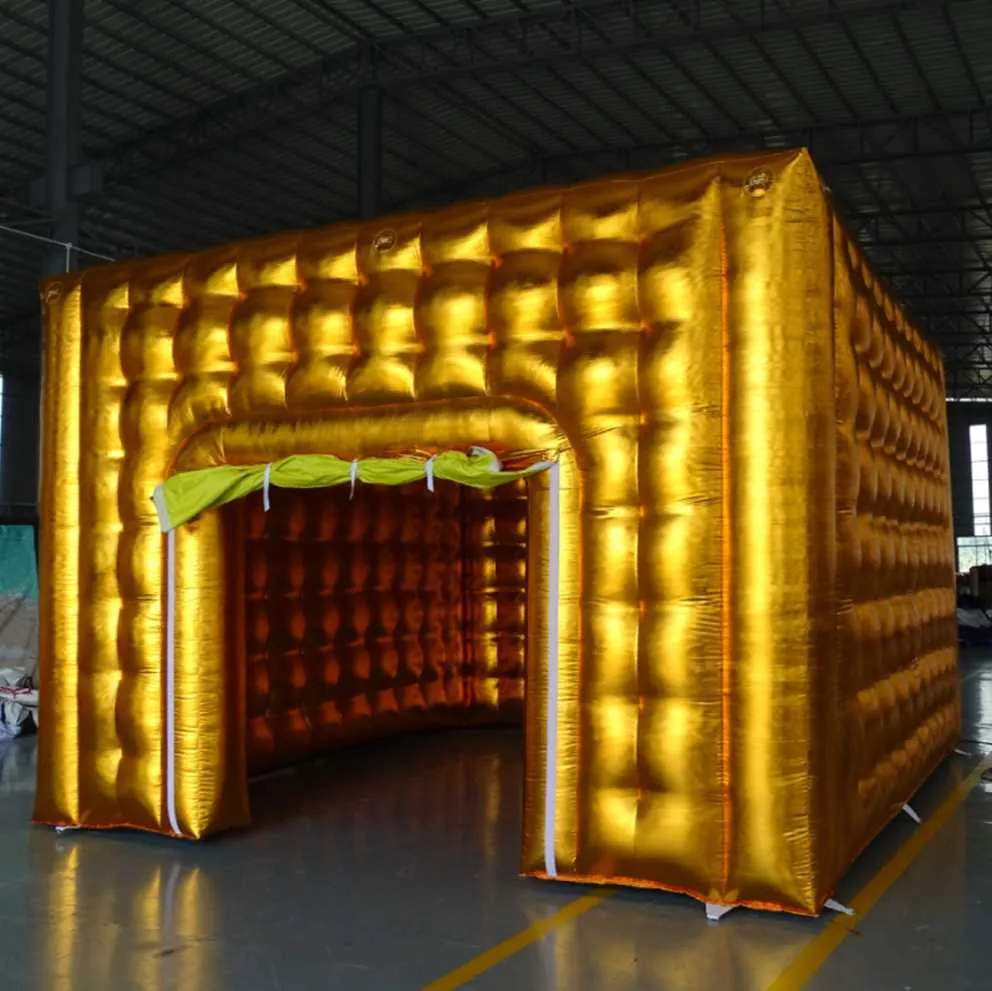 5x5x4m personnaliser la tente gonflable de cube d'or/ruban avec le chapiteau d'air de gaint de prix usine pour des événements de noce camping décoration extérieure