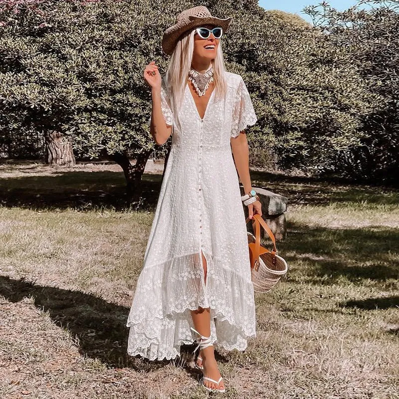 Elegant Bohemian White Maxi Dress: Summer Beach Sundress, V-Neck, Short Sleeve - Shop Now! from Dhgate Basic & Casual Dresses - price 62.05 Elegant Bohemian White Maxi Dress: Summer Beach Sundress, V-Neck, Short Sleeve - Shop Now! from Dhgate Basic & Casual Dresses - price 62.05