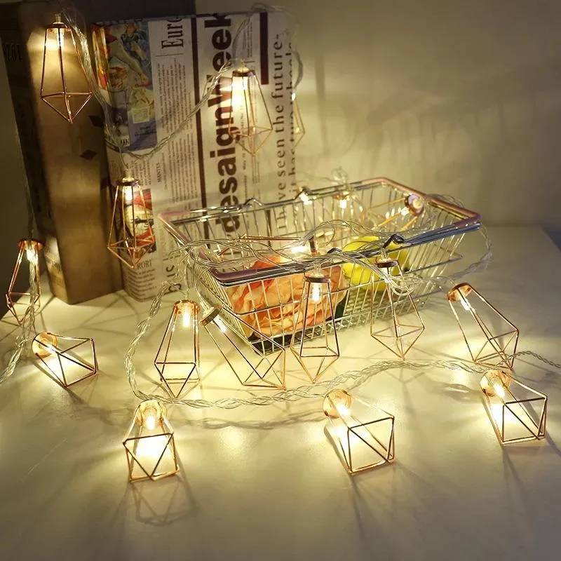 Strings Battery Box Iron Diamond Water Drop Rack Rose Gold Geometric Light String Year's Garland Christmas Decorations 2023LED LEDLED LED