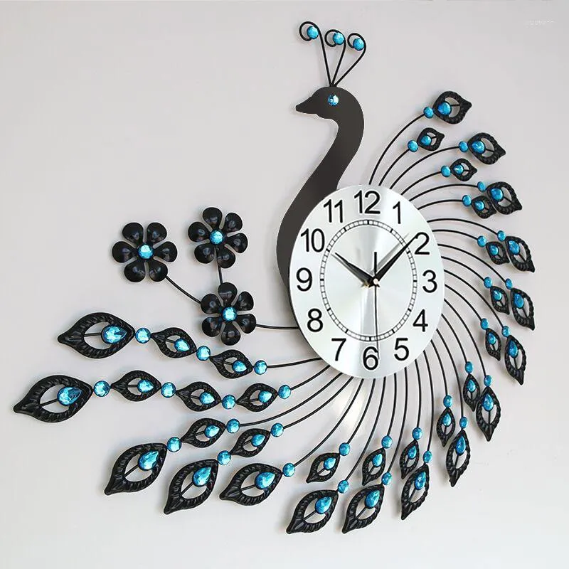 Väggklockor påfågel metallklocka modern design nordisk kreativ tyst mekanism hängande reloj pared rum dekor gpf35xp