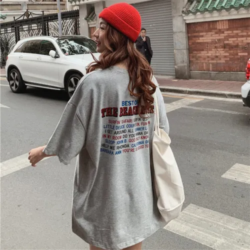 Men's T-Shirts Casual Loose Fashion Basic Letter Printing Full Size College Style Street Selling Women's Short Sleeve Top T-shirt