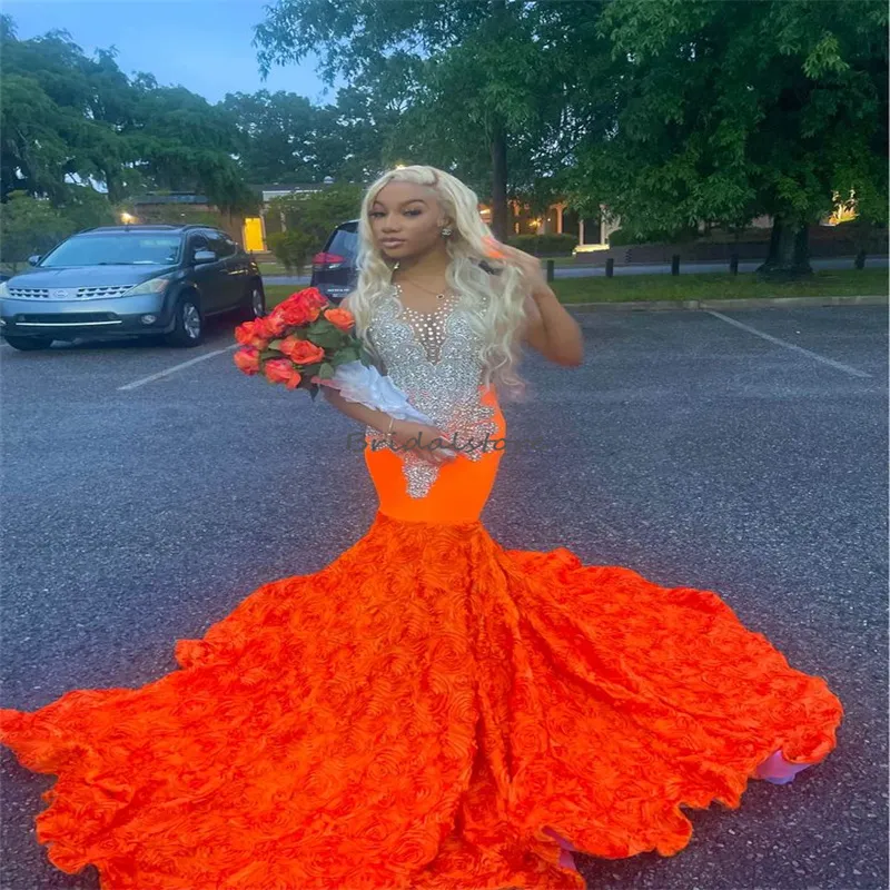 Luxury Orange Mermaid Orange Mermaid Prom Dresses With Crystal